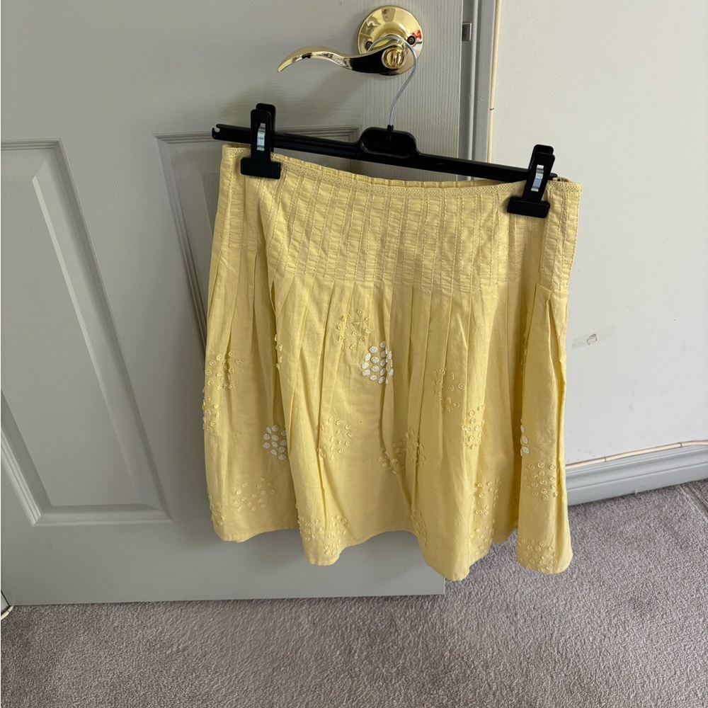Nougat London Light Yellow Embroidered Mini Skirt